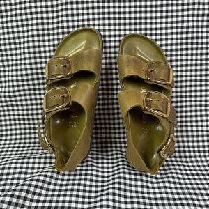 Birkenstock Milano Big Buckle Oiled Leather Olive Green Gold EU 37 / US 6
